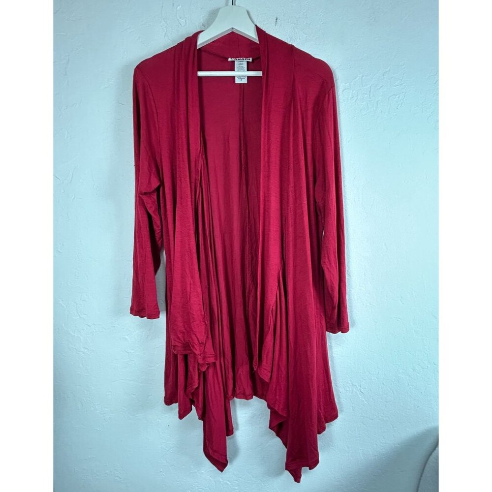 Canari Womens Asymmetrical Swing Draped Cardigan Sweater Medium Red Stretch USA